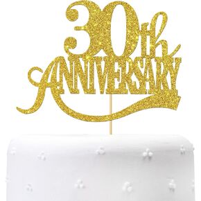 Gold Glitter 30th Anniversary Cake Topper - for Happy 30th Wedding Anniversary / 30th Birthday Party/Cheers to 30 Years Party Decorations