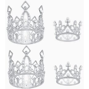4 PCS CROWN CAKE TOPPER MINI PEARL TIARA CAKE TOPPERS TOPLES WEDTY CAKE TOPPER for Girls Party Baby Shower Decorations (GOLD)