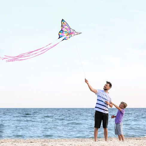 Simxkai Butterfly Kite for Kids & Adults, Easy to Fly Blue Big Kite for Beginners, Line Handle Included (1Pack 2Pack) in Kuwait