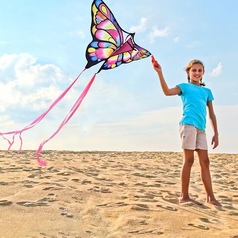 Simxkai Butterfly Kite for Kids & Adults, Easy to Fly Blue Big Kite for Beginners, Line Handle Included (1Pack 2Pack) in Kuwait