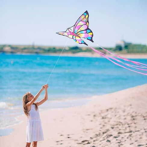 Simxkai Butterfly Kite for Kids & Adults, Easy to Fly Blue Big Kite for Beginners, Line Handle Included (1Pack 2Pack) in Kuwait