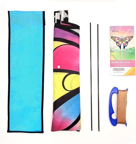 Simxkai Butterfly Kite for Kids & Adults, Easy to Fly Blue Big Kite for Beginners, Line Handle Included (1Pack 2Pack) in Kuwait