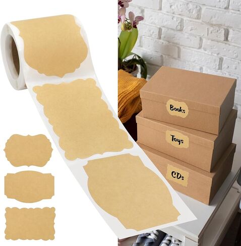 250pcs Blank Label Stickers for Gift Tags Name Labels Self-Adhesive Sealing Kraft Brown Handmade Bottle All-Purpose Mason Jar Labels Presents Decoration Jars Food Craft Tags 3 Styles Rectangles in Saudi Arabia