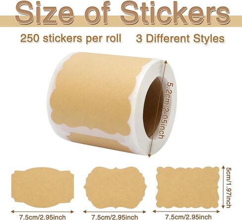 250pcs Blank Label Stickers for Gift Tags Name Labels Self-Adhesive Sealing Kraft Brown Handmade Bottle All-Purpose Mason Jar Labels Presents Decoration Jars Food Craft Tags 3 Styles Rectangles in Saudi Arabia
