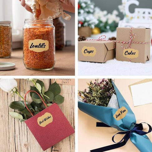 250pcs Blank Label Stickers for Gift Tags Name Labels Self-Adhesive Sealing Kraft Brown Handmade Bottle All-Purpose Mason Jar Labels Presents Decoration Jars Food Craft Tags 3 Styles Rectangles in Saudi Arabia