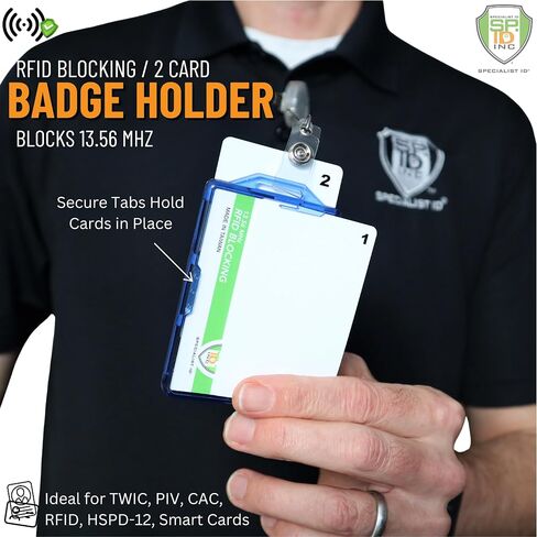 SPECIALIST ID RFID Blocking Badge Holder - Secure 2 Card Holder for Government, HSPD-12, CAC, TWIC, PIV, Smart Cards - Durable Hard Plastic, Dual Sided, RFID Badge Protection (Clear) in Saudi Arabia