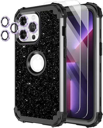 حافظة LONTECT لهاتف iPhone 11 لامعة لامعة بلينغ 3 في 1 حافظة حماية متينة لكامل الجسم مقاومة للصدمات لهاتف Apple iPhone 11 مع 2 واقي شاشة + 2 واقي عدسة الكاميرا، ذهبي وردي لامع in Kuwait