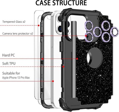 حافظة LONTECT لهاتف iPhone 11 لامعة لامعة بلينغ 3 في 1 حافظة حماية متينة لكامل الجسم مقاومة للصدمات لهاتف Apple iPhone 11 مع 2 واقي شاشة + 2 واقي عدسة الكاميرا، ذهبي وردي لامع in Kuwait