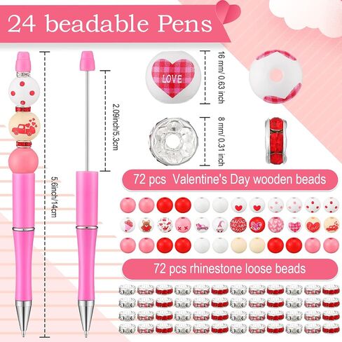 Crtiin 24 Pcs Beadable Pens Plastic Bead Ballpoint Black Ink with 72 Wooden Beads 72 Crystal Assorted Pens for DIY Gift School Office(Fresh Style) in Saudi Arabia