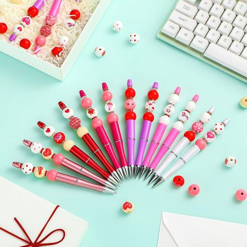 Crtiin 24 Pcs Beadable Pens Plastic Bead Ballpoint Black Ink with 72 Wooden Beads 72 Crystal Assorted Pens for DIY Gift School Office(Fresh Style) in Saudi Arabia