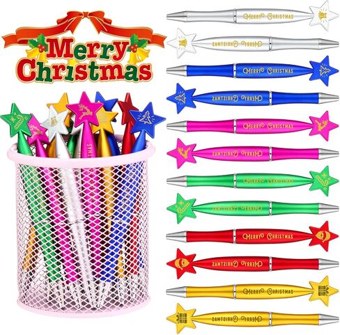 Sherr 72 Pcs Operation Christmas Pens Gift Bulk Christmas Star Shaped Ballpoint 1.0 mm Black Ink Pens for Adults Party School Office Home Supplies in Saudi Arabia