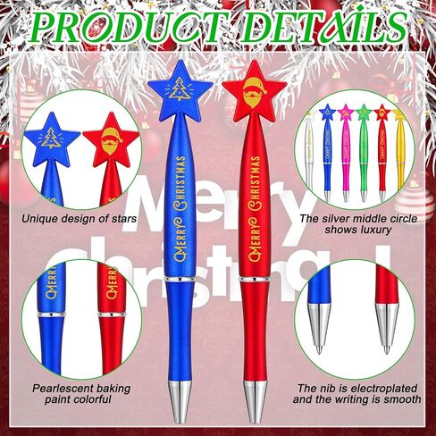 Sherr 72 Pcs Operation Christmas Pens Gift Bulk Christmas Star Shaped Ballpoint 1.0 mm Black Ink Pens for Adults Party School Office Home Supplies in Saudi Arabia