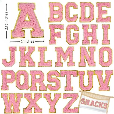 2.16" Pink Chenille Letter Patches, Self Adhesive Letters for Clothing, Stick on Letters for Cosmetic Bags Travel Bags Backpacks (Dance) in Kuwait