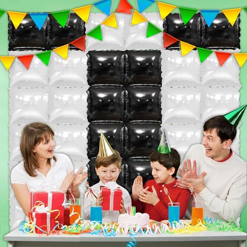 36 Pcs Black and White Square Foil Balloon Wall Backdrop Double Sided Race Car Checkered Balloons Backdrop Tunnel Arch Kit Mylar Square Balloons for Race Car Birthday Party Decorations in Saudi Arabia