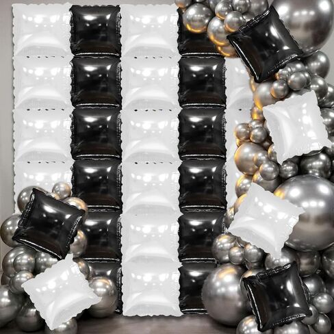 36 Pcs Black and White Square Foil Balloon Wall Backdrop Double Sided Race Car Checkered Balloons Backdrop Tunnel Arch Kit Mylar Square Balloons for Race Car Birthday Party Decorations in Saudi Arabia