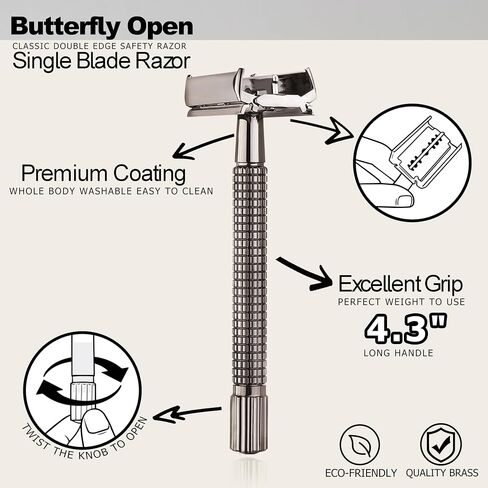 WEISHI Safety Razor Double Edge Nostalgic Long Handle Butterfly Open Razor in Kuwait