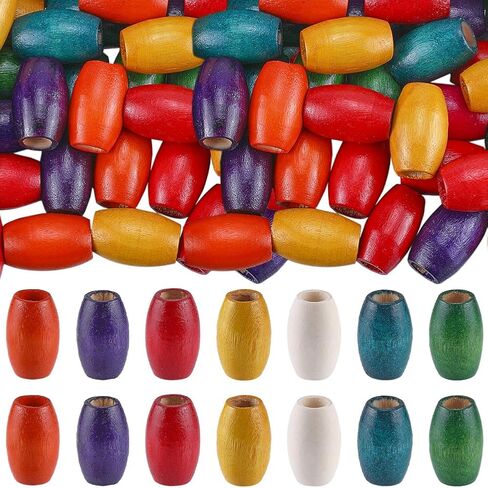 Gorgecraft 50pcs حبات خشب كبيرة الثقب 30 × 20 مم مطلي باللون الخشبي الطبيعية الفواصل الفضفاضة الفضفاضة كبيرة الحبة ملونة متنوعة للبريال قلادة المجوهر in Saudi Arabia