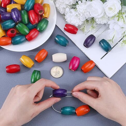 Gorgecraft 50pcs حبات خشب كبيرة الثقب 30 × 20 مم مطلي باللون الخشبي الطبيعية الفواصل الفضفاضة الفضفاضة كبيرة الحبة ملونة متنوعة للبريال قلادة المجوهر in Saudi Arabia