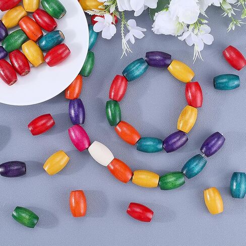 Gorgecraft 50pcs حبات خشب كبيرة الثقب 30 × 20 مم مطلي باللون الخشبي الطبيعية الفواصل الفضفاضة الفضفاضة كبيرة الحبة ملونة متنوعة للبريال قلادة المجوهر in Saudi Arabia