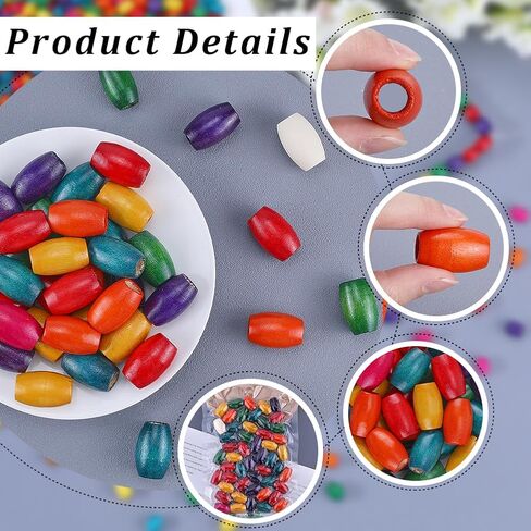 Gorgecraft 50pcs حبات خشب كبيرة الثقب 30 × 20 مم مطلي باللون الخشبي الطبيعية الفواصل الفضفاضة الفضفاضة كبيرة الحبة ملونة متنوعة للبريال قلادة المجوهر in Saudi Arabia