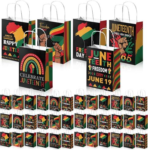 Sherr 36 Pieces Happy Juneteenth Paper Bags with Handles Juneteenth Party Gift Bags African American Independence Day Favor Bags Goody Candy Bags for June 19th Freedom Day Decoration Supplies in Saudi Arabia