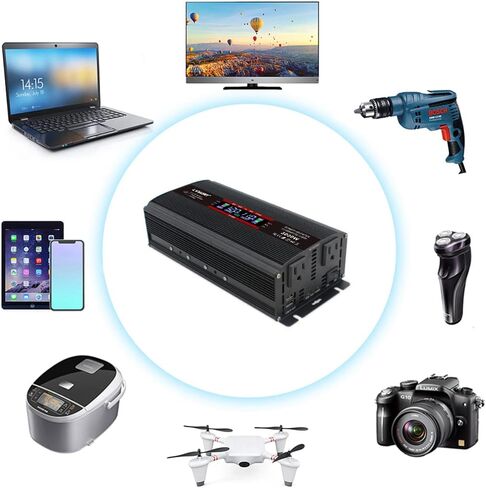 Cantonape 1000W/2000W (الذروة) محول طاقة السيارة DC 12V إلى 110V AC محول مع شاشة LCD منافذ تيار متردد مزدوجة وشاحن سيارة USB مزدوج للسيارة والمنزل والكمبيوتر المحمول في الهواء الطلق باللون الأحمر in Kuwait