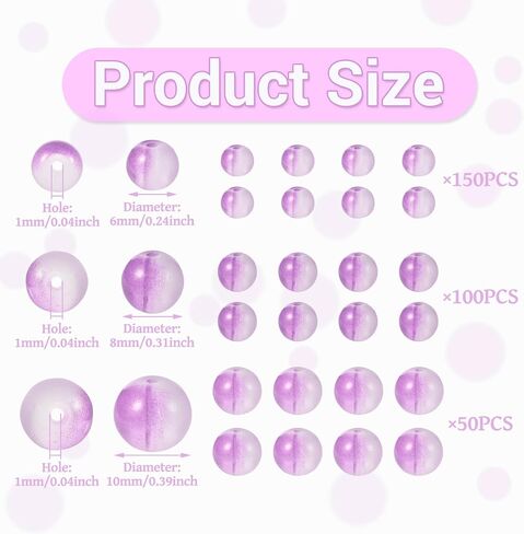 Cheriswelry 300Pcs Transparent Round Glass Beads 6mm 8mm 10mm Assorted Crystal Beads Loose Spacer Ball Beads with Glitter Powder for Necklace Bracelet Earrings Jewelry Making Decor (Light Steel Blue) in Saudi Arabia