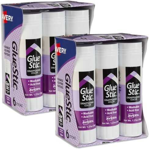 Avery Glue Stick Disappearing Purple, Washable, Permanent, 6 Per Pack, 2 Packs, 12 Total (98071) in Saudi Arabia
