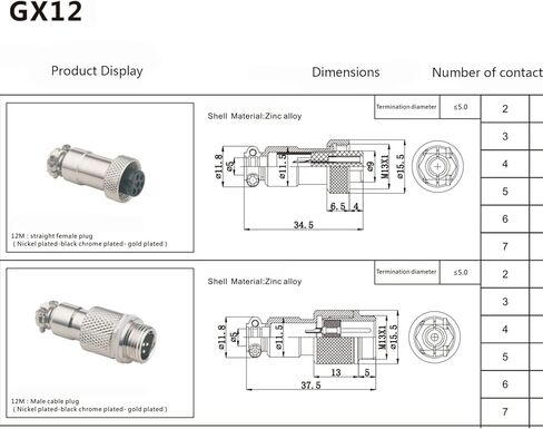 GX12 4 Pin Cable Single Female Aviation Cordset, GX12 4 Pin Panel Mount Circular Metal Aviation Connector Adapter Female Head Cable（1Meter） in Kuwait