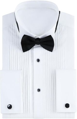 Gollnwe Men's Tuxedo Shirt Wing Collar French Cuffs with Cufflinks and Bow Tie in Saudi Arabia