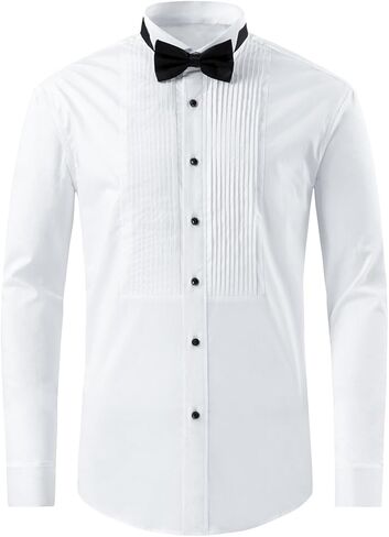 Gollnwe Men's Tuxedo Shirt Wing Collar French Cuffs with Cufflinks and Bow Tie in Saudi Arabia