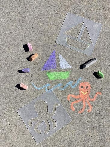 Chalk Stencil Set | Chalk Figures Large Opening And Durable Plastic Sidewalk Chalk Stencil For Outside And Inside Art Creations (Transparent Ocean) in Saudi Arabia