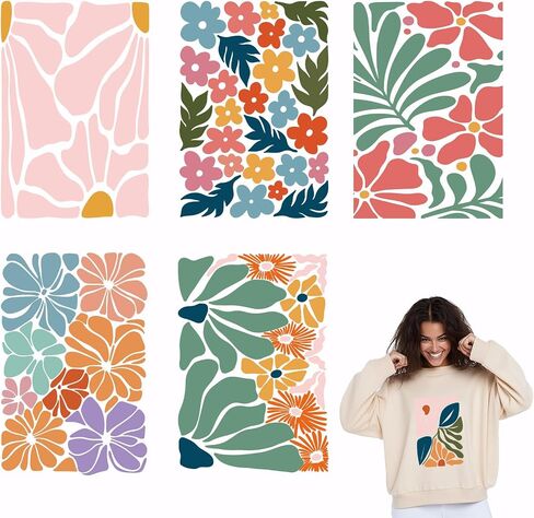 SUPERDANT 6pcs/Set PET Flowers Heat Transfer Stickers Butterfly Quotes Iron on Transfers Iron on Patches Stickers Washable Heat Transfer Paper for Clothing T-Shirt Jeans Backpacks DIY Applique in Saudi Arabia