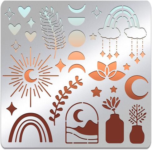 BENECREAT Boho Moon Phase Stainless Steel Stencils, 6x6 inch Reusable Painting Template for Painting, Wood Burning, Journaling in Saudi Arabia