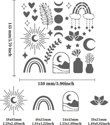 BENECREAT Boho Moon Phase Stainless Steel Stencils, 6x6 inch Reusable Painting Template for Painting, Wood Burning, Journaling in Saudi Arabia