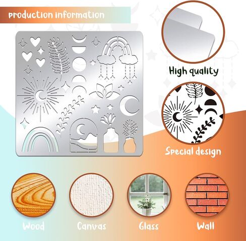 BENECREAT Boho Moon Phase Stainless Steel Stencils, 6x6 inch Reusable Painting Template for Painting, Wood Burning, Journaling in Saudi Arabia