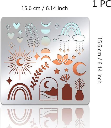 BENECREAT Boho Moon Phase Stainless Steel Stencils, 6x6 inch Reusable Painting Template for Painting, Wood Burning, Journaling in Saudi Arabia