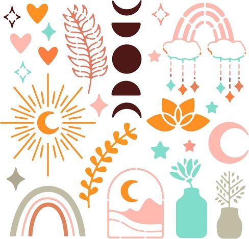 BENECREAT Boho Moon Phase Stainless Steel Stencils, 6x6 inch Reusable Painting Template for Painting, Wood Burning, Journaling in Saudi Arabia