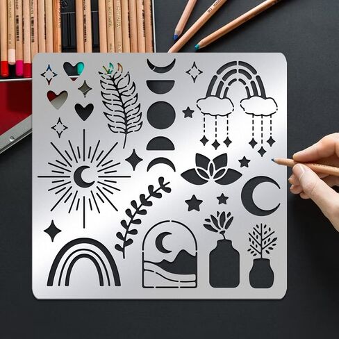 BENECREAT Boho Moon Phase Stainless Steel Stencils, 6x6 inch Reusable Painting Template for Painting, Wood Burning, Journaling in Saudi Arabia