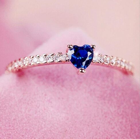 Wenbin Fashion Jewelry 18k Gold Filled Sea Blue Topaz Love Heart CZ Diamond Ring Wedding Engagement Anniversary Ring Size 6-10 (Size 8) in Kuwait