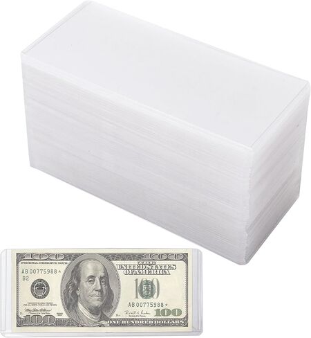 Klmnop 60 Pcs Hard Plastic Money Holder, 6.8 x 2.9 Inch Clear Paper Money Holder Currency Topload Holders, PVC Dollar Banknotes Sleeves, Waterproof Bill Protector(Clear) in Kuwait
