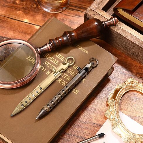 Chinco 6 Pcs Bolt Action Pen Sets for Men 2 Bolt Action 4 Ink Refills with 2 Gift Boxes Solid Brass Edc Pen Six-edge Pocket Metal Tactical for Father(Brass Color, Black) in Saudi Arabia