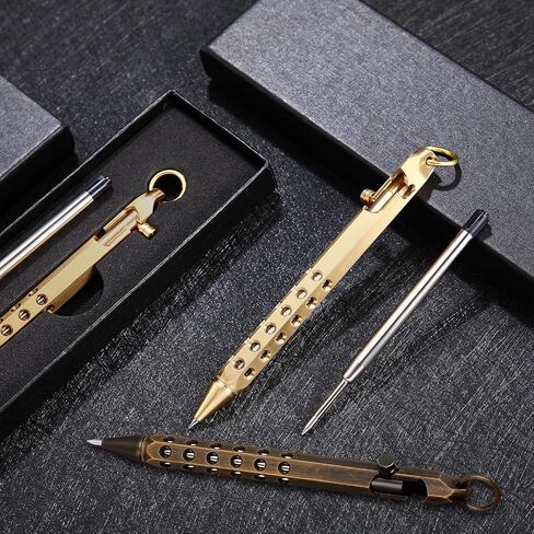 Chinco 6 Pcs Bolt Action Pen Sets for Men 2 Bolt Action 4 Ink Refills with 2 Gift Boxes Solid Brass Edc Pen Six-edge Pocket Metal Tactical for Father(Brass Color, Black) in Saudi Arabia