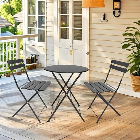 3 Pieces Small Dining Table Set for 2 w/Seat Cushions-Compact Porch Table and Chairs & Breakfast Nook Table Set for Home Office, Coffee Corner,Black in Saudi Arabia