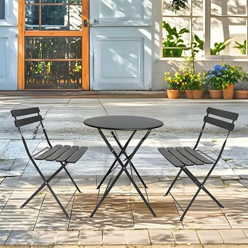 3 Pieces Small Dining Table Set for 2 w/Seat Cushions-Compact Porch Table and Chairs & Breakfast Nook Table Set for Home Office, Coffee Corner,Black in Saudi Arabia