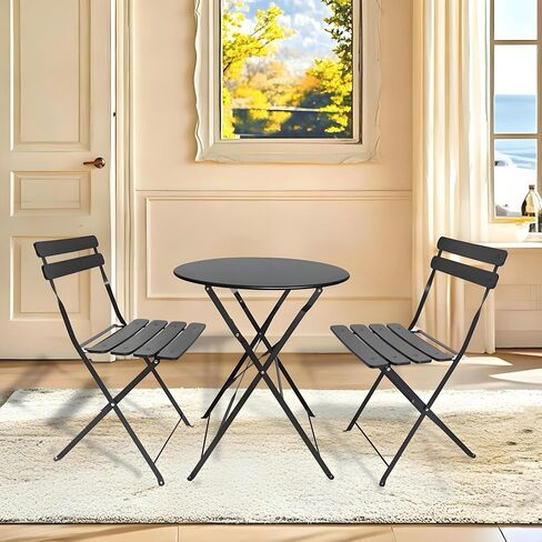 3 Pieces Small Dining Table Set for 2 w/Seat Cushions-Compact Porch Table and Chairs & Breakfast Nook Table Set for Home Office, Coffee Corner,Black in Saudi Arabia