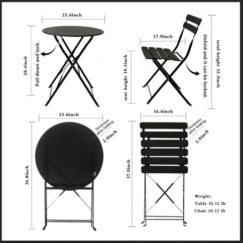 3 Pieces Small Dining Table Set for 2 w/Seat Cushions-Compact Porch Table and Chairs & Breakfast Nook Table Set for Home Office, Coffee Corner,Black in Saudi Arabia