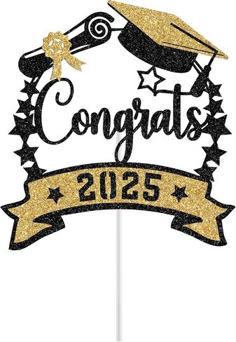 Congrats 2025 Cake Topper, Class of 2025 Cake Decorations, Congrats Grad Party Decor, High School/College/University Graduation Party Decorations (Purple and Gold Glitter) in Saudi Arabia