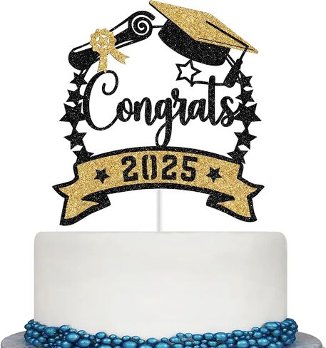 Congrats 2025 Cake Topper, Class of 2025 Cake Decorations, Congrats Grad Party Decor, High School/College/University Graduation Party Decorations (Purple and Gold Glitter) in Saudi Arabia