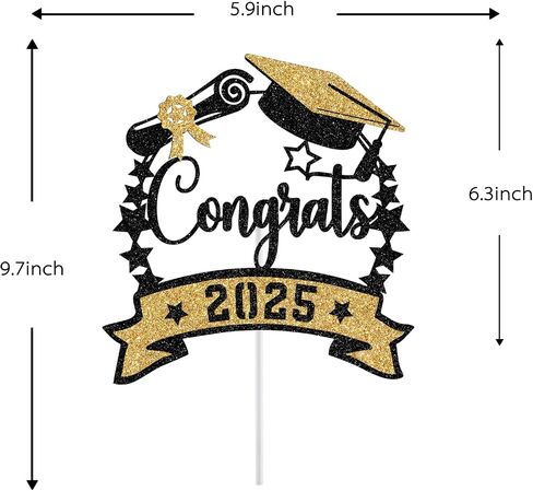 Congrats 2025 Cake Topper, Class of 2025 Cake Decorations, Congrats Grad Party Decor, High School/College/University Graduation Party Decorations (Purple and Gold Glitter) in Saudi Arabia